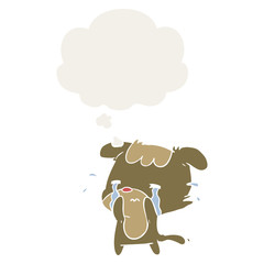 cartoon sad dog and thought bubble in retro style