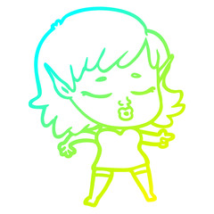 cold gradient line drawing pretty cartoon elf girl