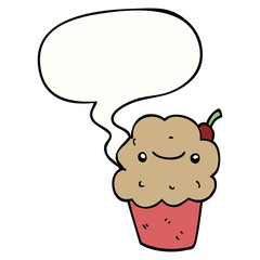 cartoon cupcake and speech bubble