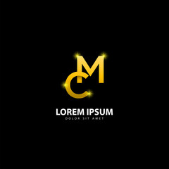 Gold Letter M Logo. MC Letter Design Vector with Golden Colors
