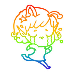 rainbow gradient line drawing cartoon crying alien girl