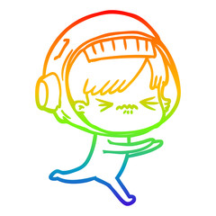 rainbow gradient line drawing cartoon astronaut woman