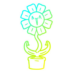 cold gradient line drawing happy cartoon flower
