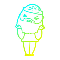 cold gradient line drawing cartoon man with beard