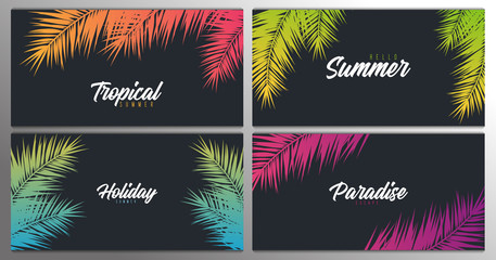 Set of Summer Tropical palm leaves. Exotic palms tree. Floral Background. © leo_d