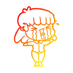 warm gradient line drawing cartoon woman in tears