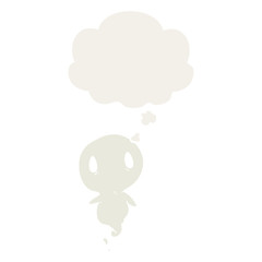 cartoon ghost and thought bubble in retro style