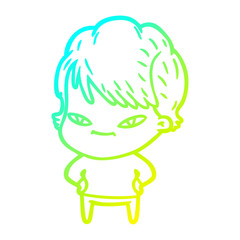 cold gradient line drawing cartoon happy woman