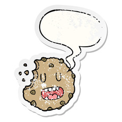 cartoon cookie and speech bubble distressed sticker