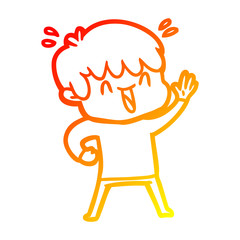 warm gradient line drawing cartoon laughing boy