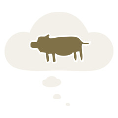 cartoon animal symbol and thought bubble in retro style