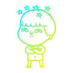 cold gradient line drawing cartoon amazed boy