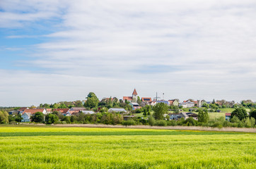 beautiful houses among the green fields in Germany