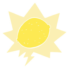 cartoon lemon and speech bubble in retro style