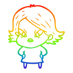 rainbow gradient line drawing cartoon stressed woman