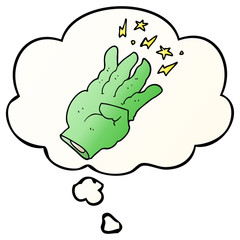 cartoon spooky magic hand and thought bubble in smooth gradient style