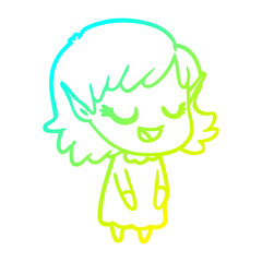 cold gradient line drawing happy cartoon elf girl