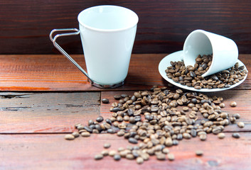 Coffee beans and coffee cups decoration