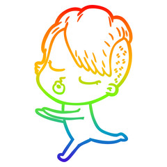 rainbow gradient line drawing cartoon pretty hipster girl