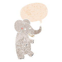 cartoon elephant and speech bubble in retro textured style