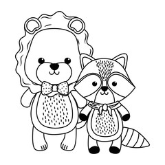 Lion and raccoon cartoon design