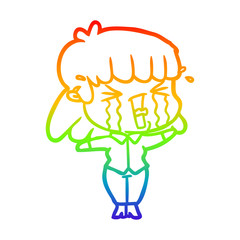 rainbow gradient line drawing cartoon woman in tears