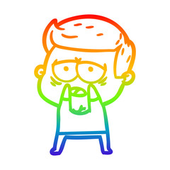 rainbow gradient line drawing cartoon tired man