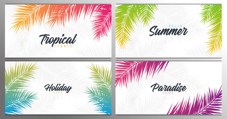 Set of Summer Tropical palm leaves. Exotic palms tree. Floral Background.