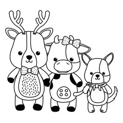 Reindeer cow and dog cartoon design
