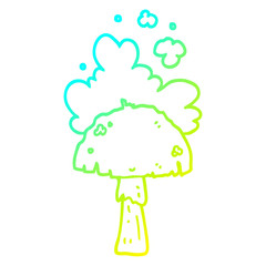 cold gradient line drawing cartoon mushroom with spore cloud