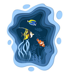 Underwater world design with coral reef fishes