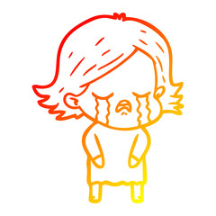 warm gradient line drawing cartoon girl crying
