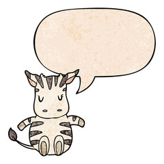 cute cartoon zebra and speech bubble in retro texture style