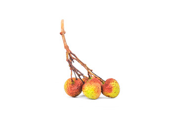 Fresh lychee with leaves isolated on white background