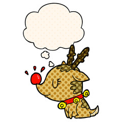 cartoon christmas reindeer and thought bubble in comic book style