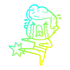 cold gradient line drawing cartoon crying man