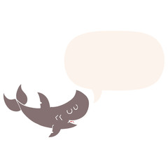 cartoon shark and speech bubble in retro style