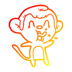 warm gradient line drawing crazy cartoon monkey