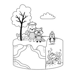Bear raccoon and penguin cartoon design