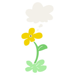 cartoon flower and thought bubble in retro style