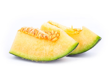 Slices of melon isolated on white background