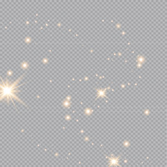 Set of golden glowing lights effects isolated on transparent background. Glow light effect. Star burst with sparkles.