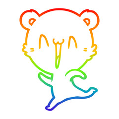 rainbow gradient line drawing happy bear running cartoon