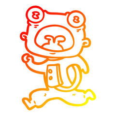 warm gradient line drawing cartoon weird alien running away