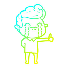 cold gradient line drawing cartoon man crying