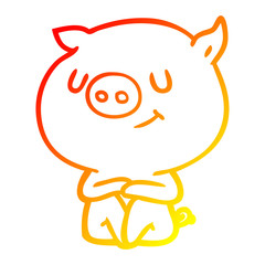 warm gradient line drawing happy cartoon pig