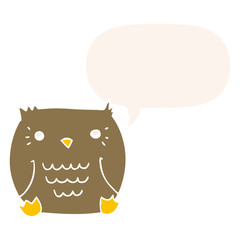 cartoon owl and speech bubble in retro style