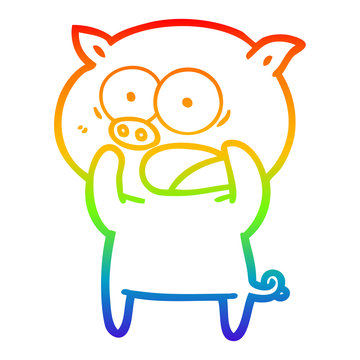 recommend clip art: rainbow gradient line drawing cartoon pig shouting