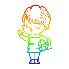rainbow gradient line drawing cartoon woman