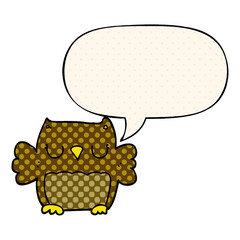 cute cartoon owl and speech bubble in comic book style